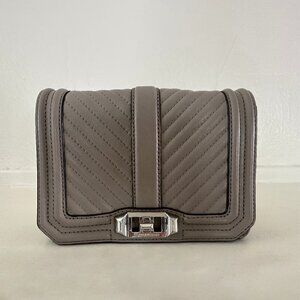 Rebecca Minkoff Chevron Quilted Small Love Crossbody – Taupe with Silver Hardwar